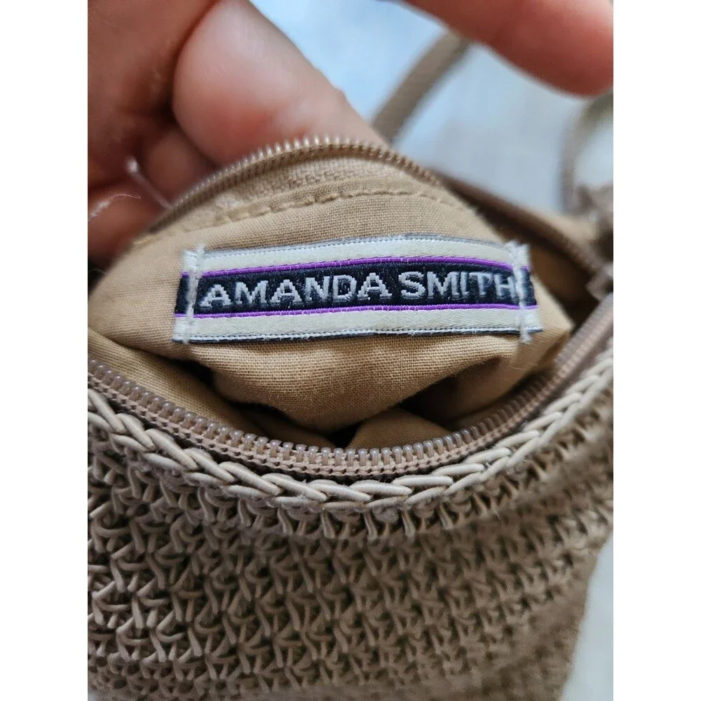 VTG Amanda Smith Crochet Crossbody Purse Bag Oatmeal Floral  Zip Y2K 90s GUC